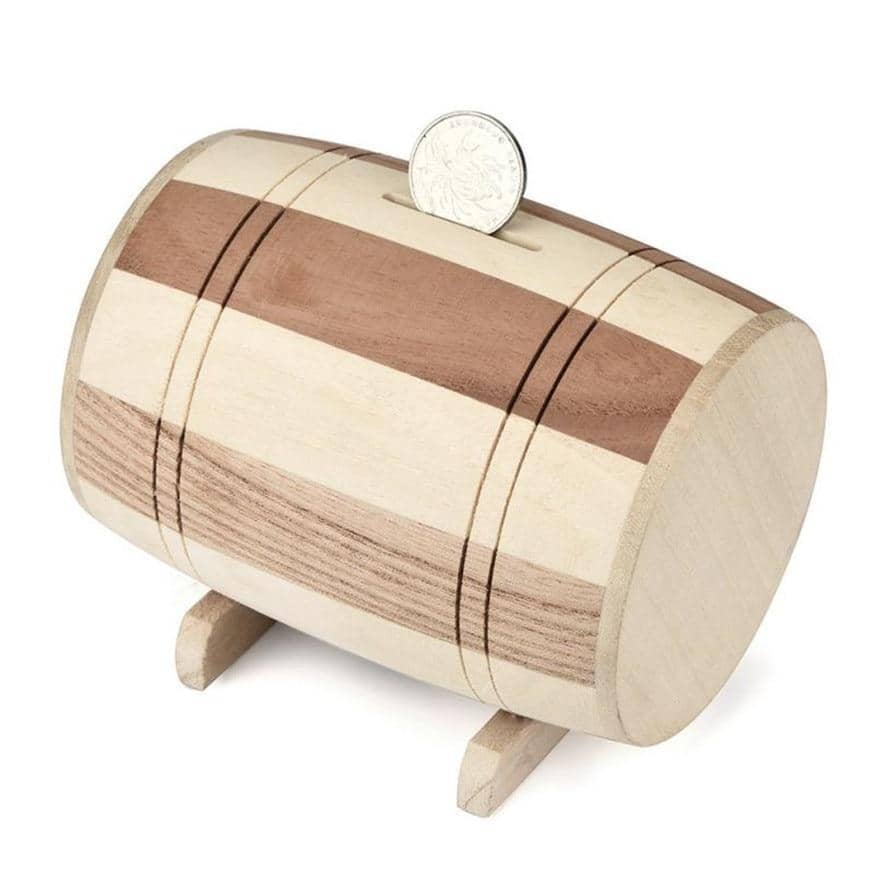Salvadanaio A Botte In Legno