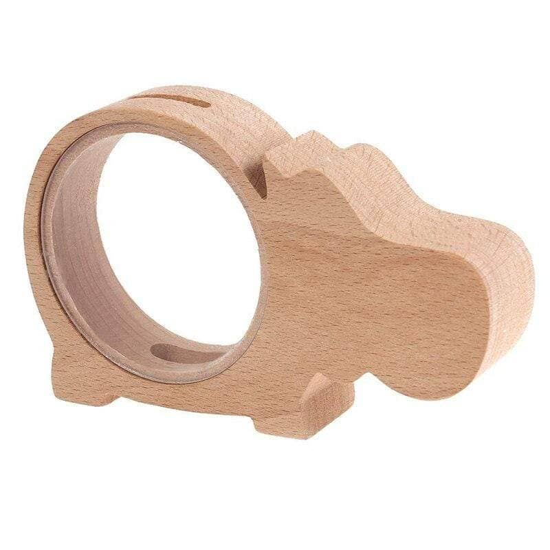 Salvadanaio In Legno Con Ippopotamo
